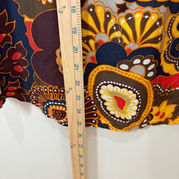 J Crew Paisley Silk Blouse 4 Brown Orange Ruffle Sleeveless Back Button Office - Picture 4 of 9